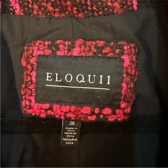 ❤️ELOQUII BOLD PINK, RED & BLACK DOUBLE BREASTED TWILL BLAZER - Picture 4 of 6